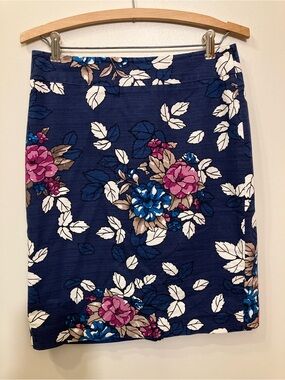 Ann Taylor Navy Pencil Skirt with Pink, Blue & Cream Floral Print